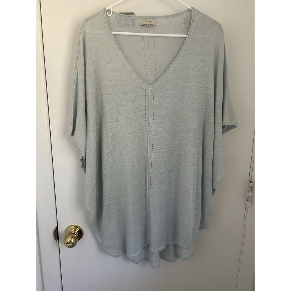 Wrap London 100% Linen 2XL Tunic Top Light Blue V Neck